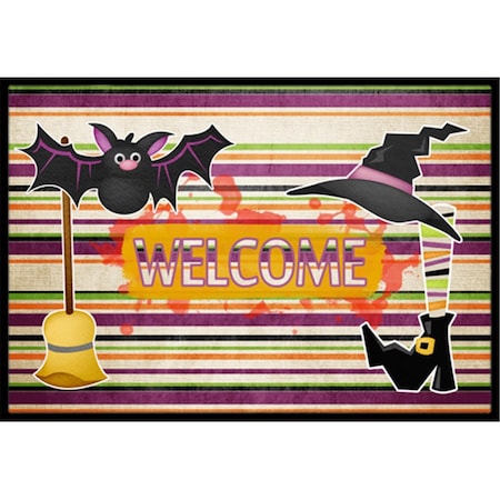 Carolines Treasures Witch Costume & Broom on Stripes Halloween Doormat, 24 x 36 in. CA75144